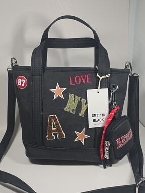 Aeropostale Black Women's Patch Accent Tote Crossbody Bag NWT